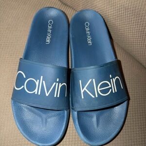 Calvin Klein Slides. Blue, Men's Size 10. Slip On Shower Sandals. Gently Worn